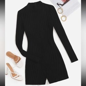 Elegant Black Ribbed Dress